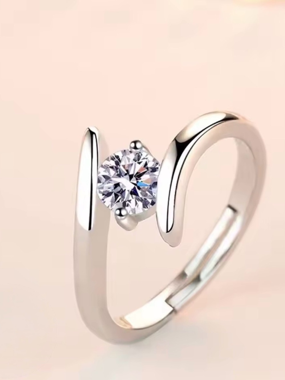 Sterling Silver Open Band Ring with Clear Cubic Zirconia